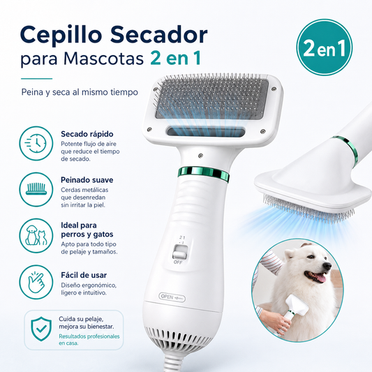 Cepillo Secador para Mascotas 2 en 1