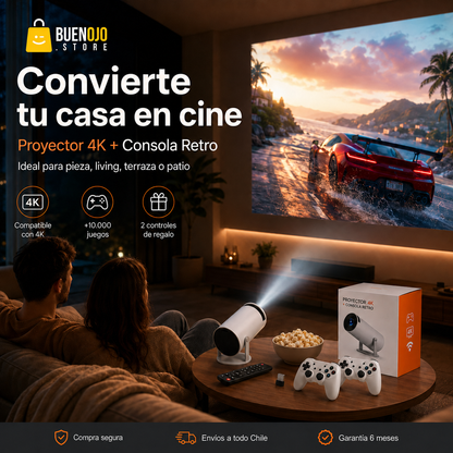 Proyector 4K + Juegos arcade y 2 Controles de Regalo